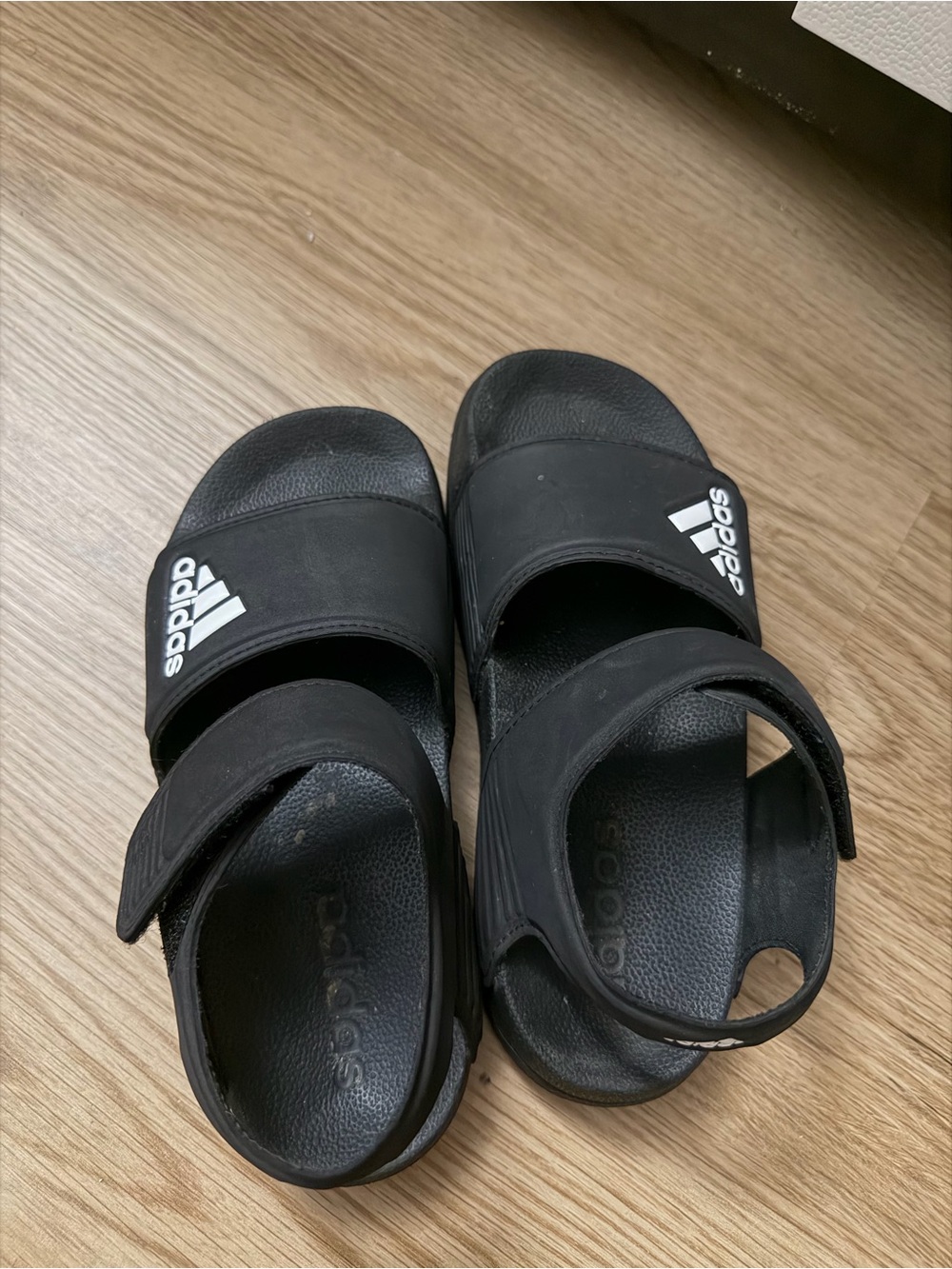 adidas Black Kids Adjustable Slide Sandals with Heel Strap